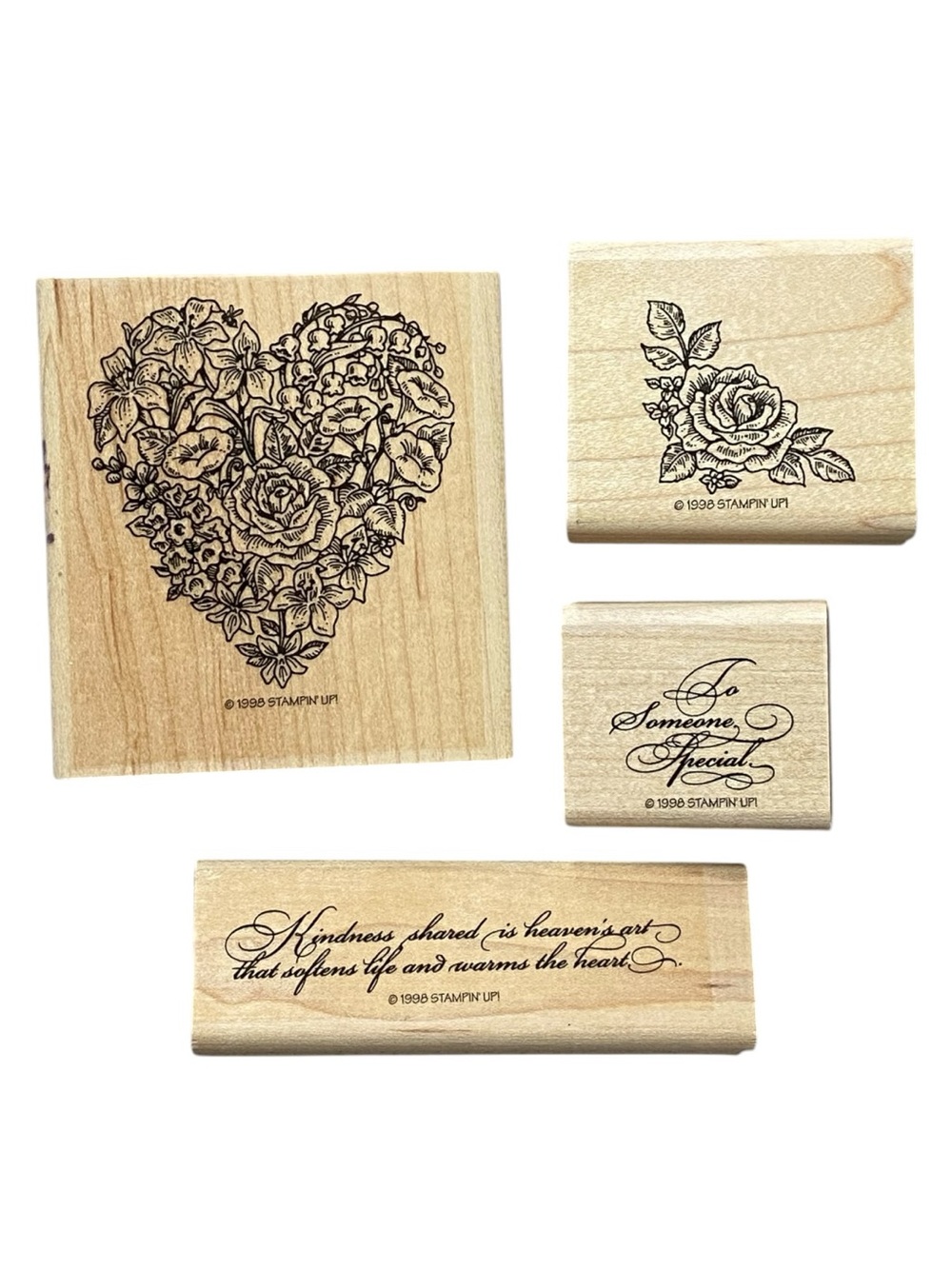 Stampin Up! Vintage “Kindness Shared”Floral Heart & Rose Wood-Mount Stamp Set